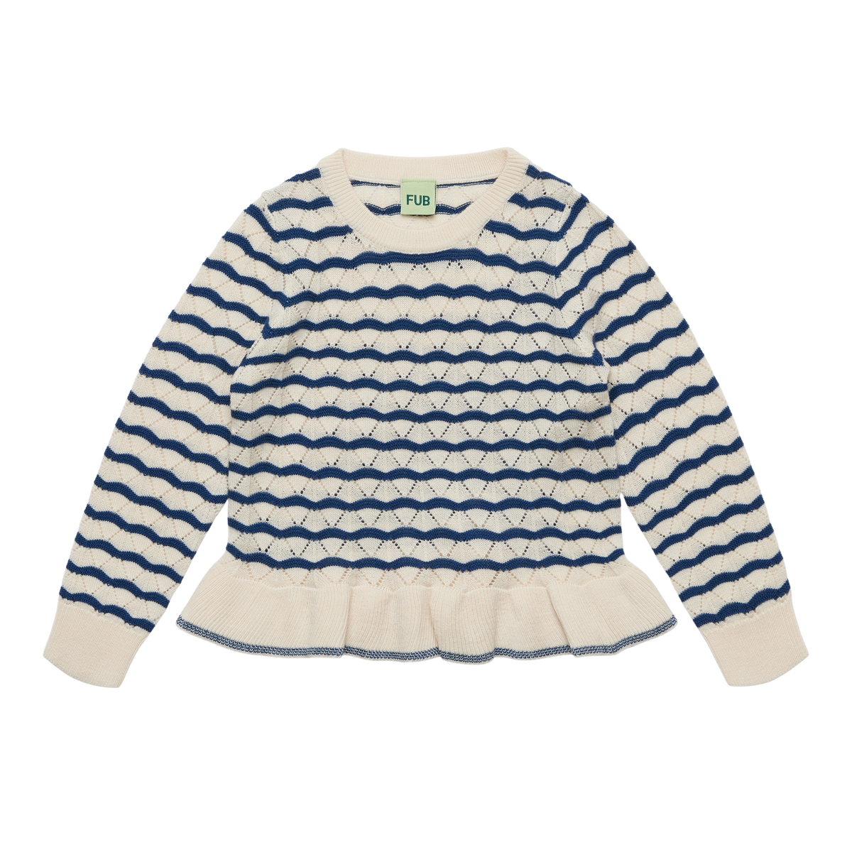 FUB Pointelle Tee in ecru and deep indigo