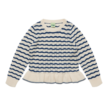 Translation missing: en.FUB Pointelle Tee in ecru and deep indigo