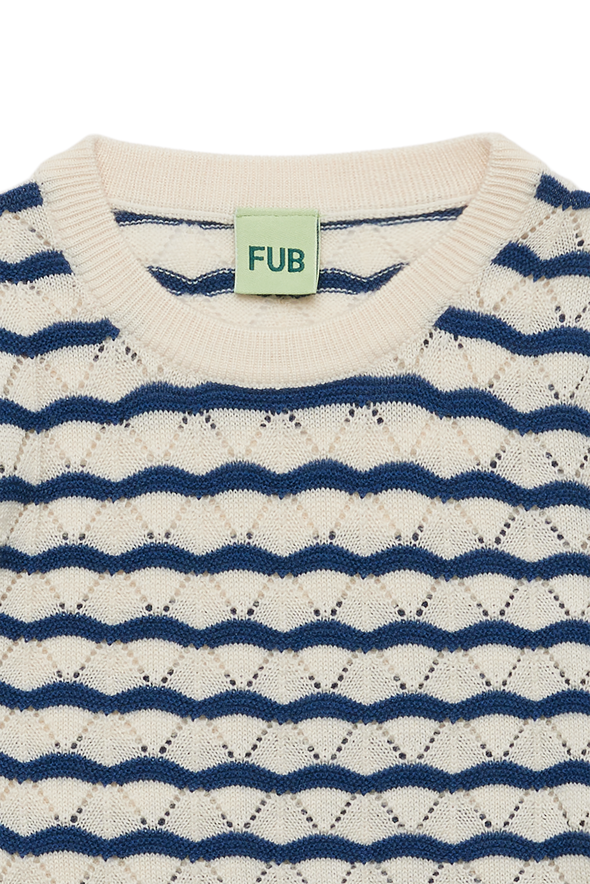 FUB Pointelle Tee in ecru and deep indigo