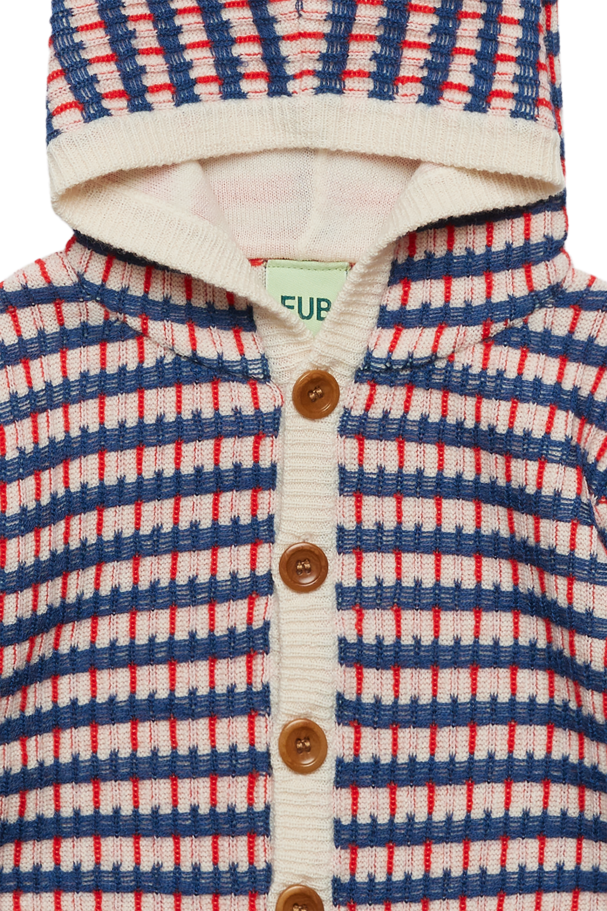 FUB Baby Multi Cardigan in ecru, deep indigo and classic red