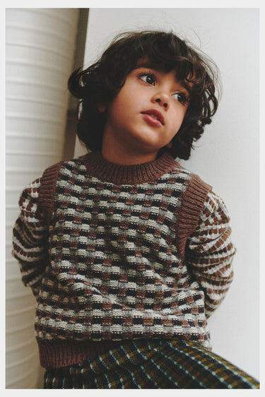 Translation missing: en.Child wearing FUB Multi Sweater in hazel melange, light grey melange and steel